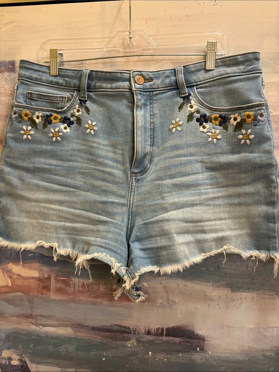 LC Lauren Conrad Pants - LC Lauren Conrad Light Blue Denim Floral Embroidered Shorts
